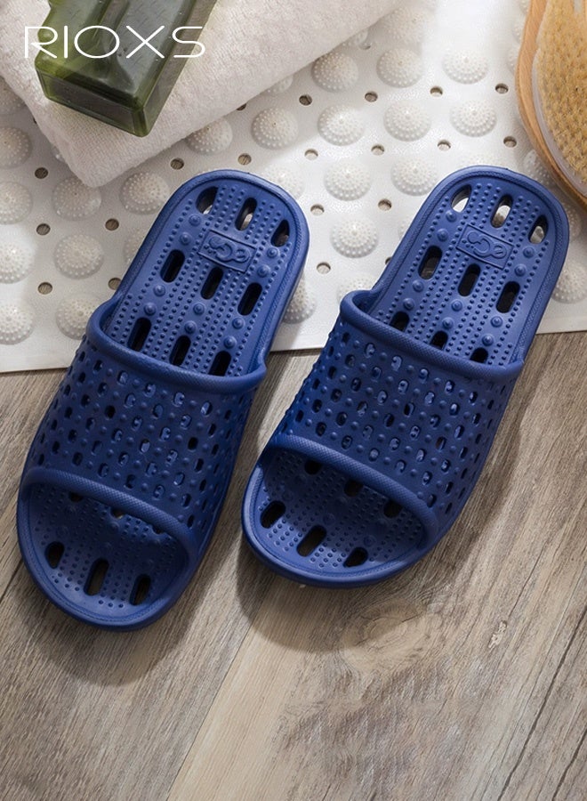 RIOXS Slippers For Men Women, Quick Drying Shower Slippers With Drainage Holes, Soft Comfortable Slippers, Unisex Flat Sliders, Non-Slip Bath Slippers, Bathroom Slippers For Indoor Outdoor Poolside Use, Lightweight Dorm Home Slide Sandals, Dark Blue - Image 1